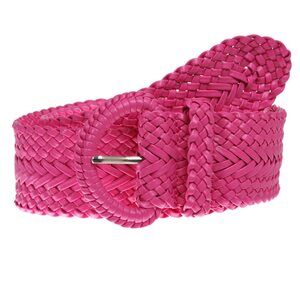 5168 2 Inch Wide Hand Made Soft Metallic Woven Braided Round Belt, Hot Pink